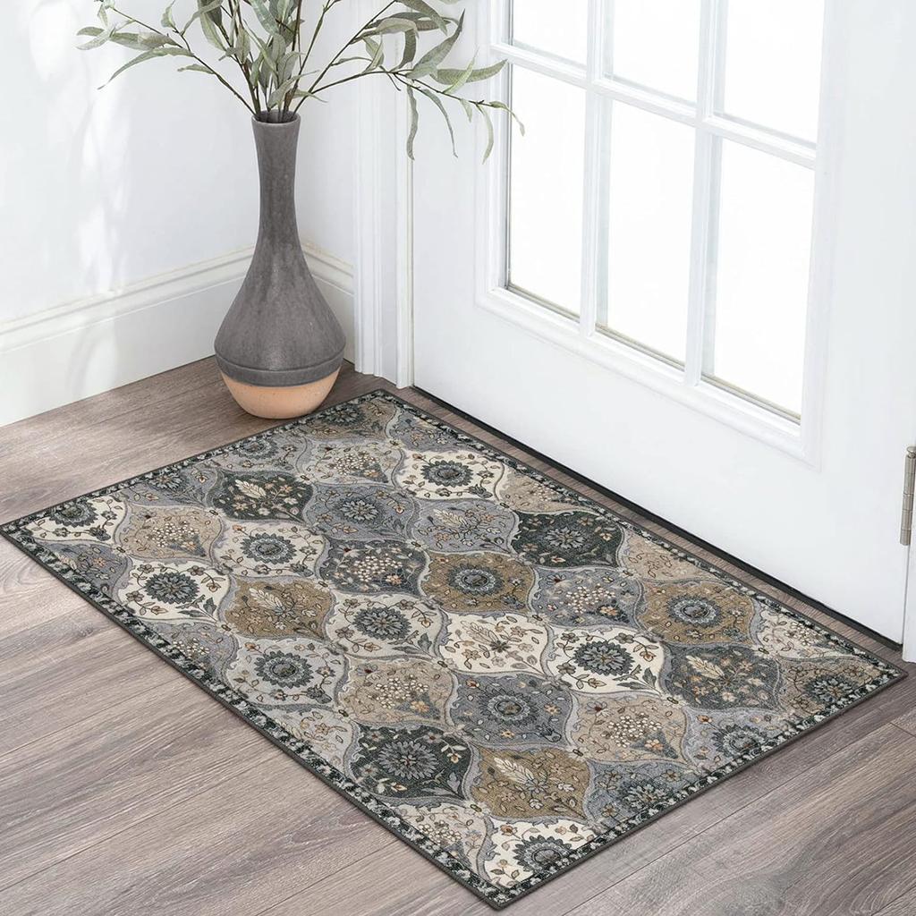 1Pcs Vintage Boho Floral Printed Kitchen Mat Soft Thickened Kitchen Floor Mat Waterproof Non-slip Oil-proof Floor Mat Runner Rug