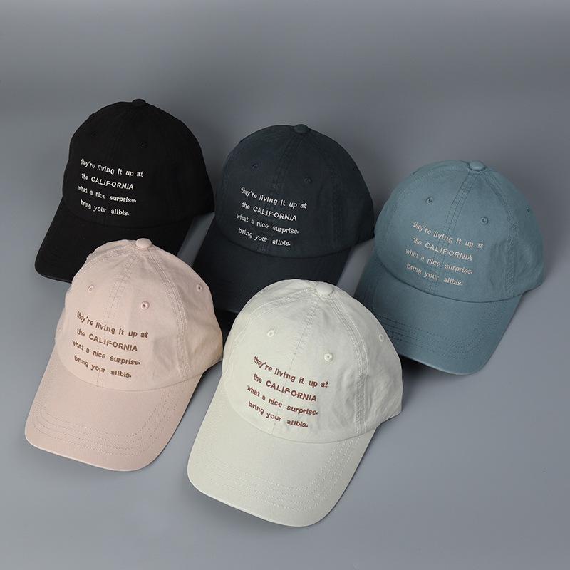 2026 Spring Summer New Korean Version Letter Embroidered Soft Top Curved Brim Sun Baseball Cap Washed Cotton Thin Sun Hat