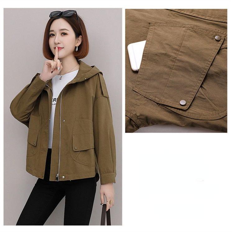 

Короткая ветровка в корейском стиле для повседневных женщин больших размеров XXXL кофейный