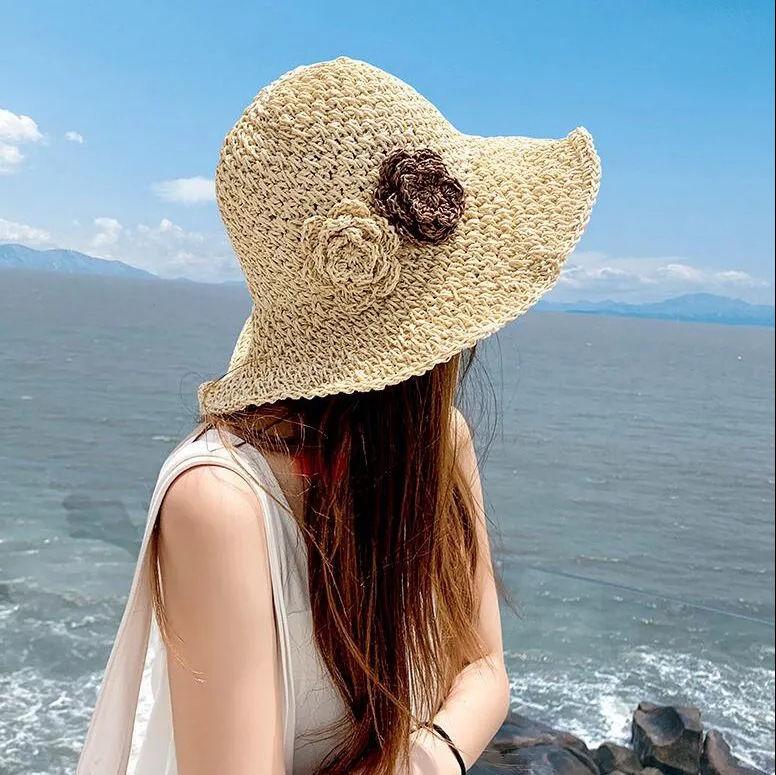 New Hat Female Flower Beach Hat Pastoral Straw Breathable Lady Summer Sunscreen Sun Hat Casual Versatile