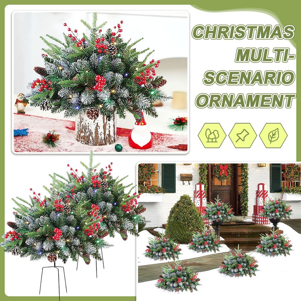 Lighted Christmas Filler Lit Xmas Trees With Golden & Red Berries Tripod Stake And LED Lights Outdoor Light Up Planter Filler