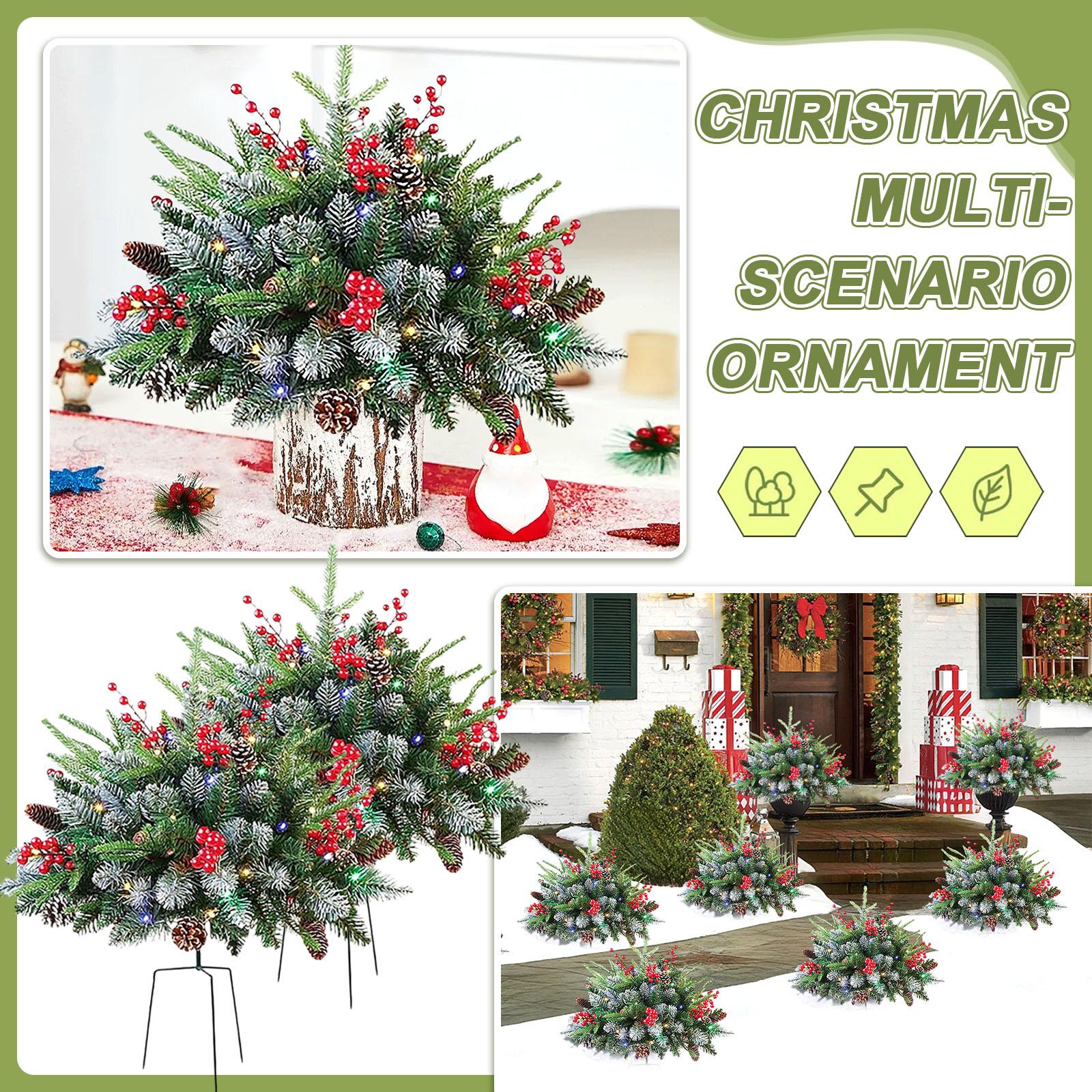 

Lighted Christmas Filler Lit Xmas Trees With Golden & Red Berries Tripod Stake And LED Lights Outdoor Light Up Planter Filler One Size