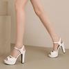 Red Sexy Women Sandals Peep Toe 12cm Block Heel 3.5cm Platform Buckle Strap Extended Size 48 49 50 Party Dating Shoes