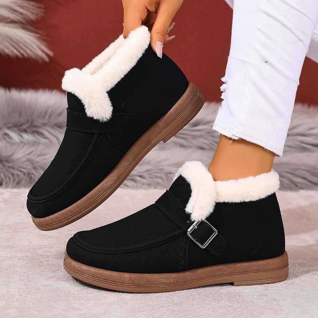 Women's snow boots 2025 winter warm and cold-proof flat-bottomed lazy shoes one pedal casual women's cotton shoes versatile women's shoes