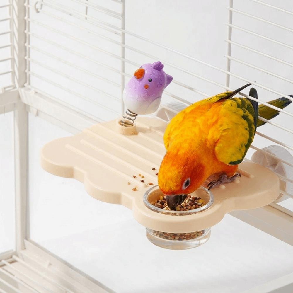 Rectangle Parrot Perch Stand Anti Slip Hanging Feeding Platform Cage Accessories
