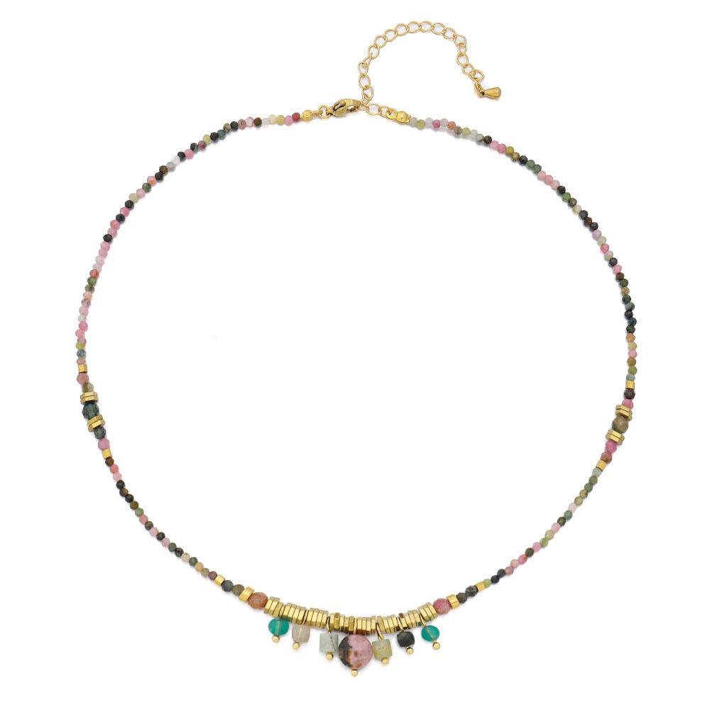 Handmade beaded mixed color fringed necklace natural stone non-fading neck chain niche design light luxury titanium steel collarbone chain women