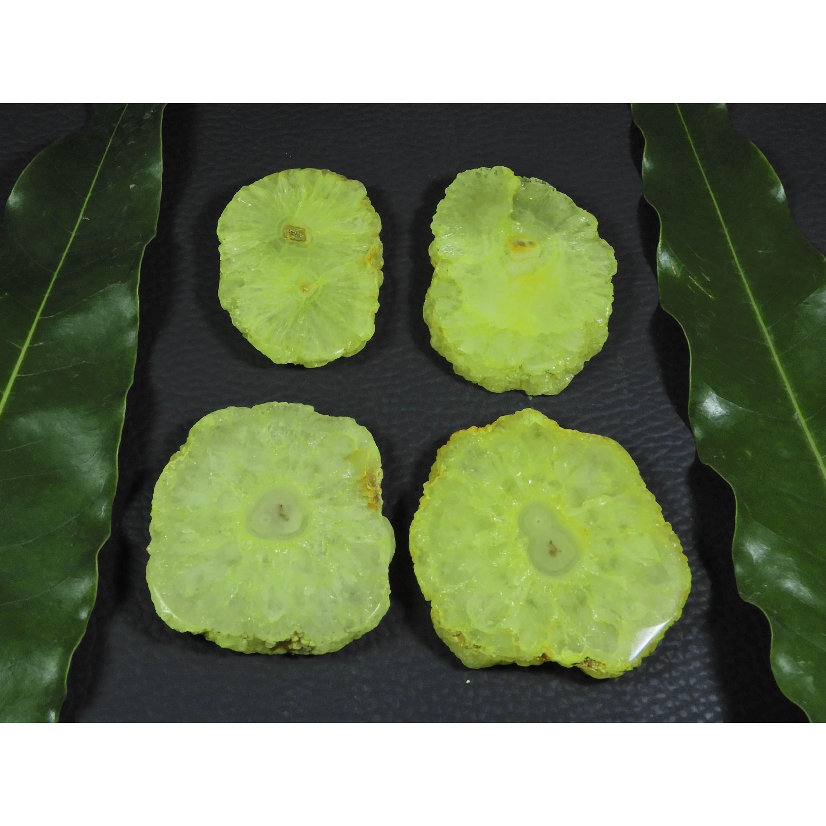 

334Cts. Окрашенный солнечный друзовый агат 4 шт. Кристалл Свободный Драгоценный камень Лот 27X38-38X39ММ A-222