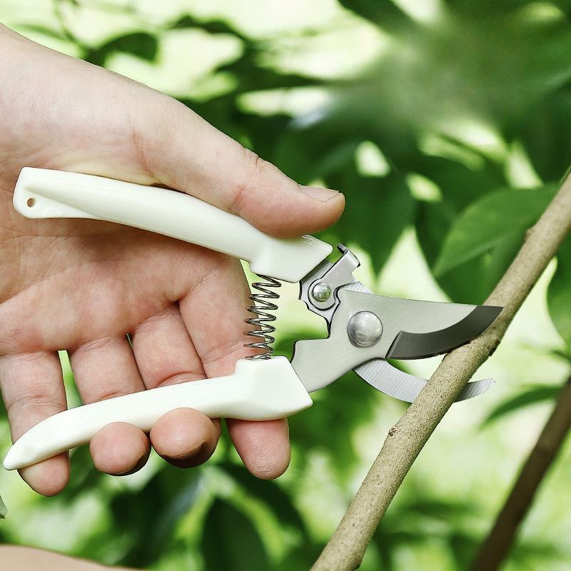 2Pcs Garden Shears - Straight & Bypass Pruning Scissors with White Handles, Non-Slip Grip & Durable Construction for Flowers, Plants, Bonsai, Fruits
