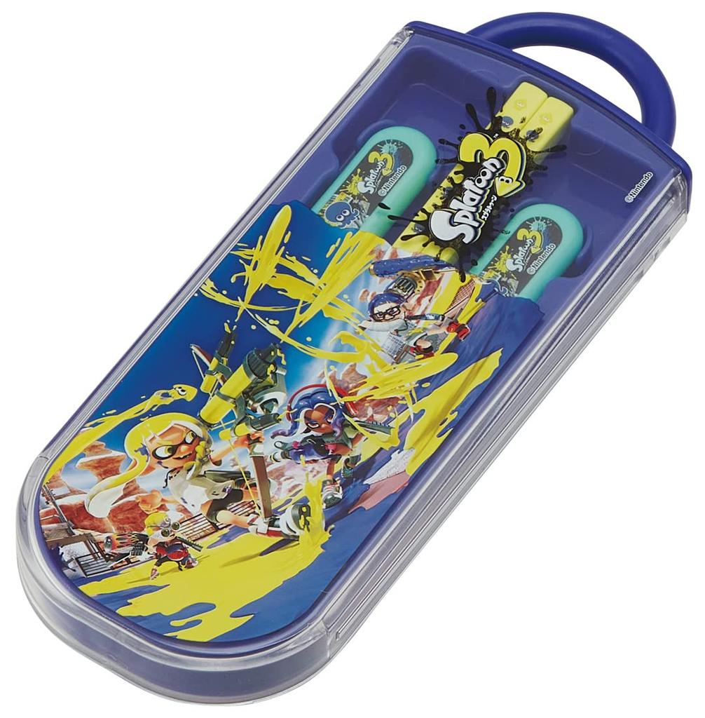 Skater Bento Trio and Antibacterial Made In Splatoon 3 TACC2AG Kids' Set, Chopsticks, Spoon, Fork, Cutlery, Easy-Open Slide-Open Design, Japan,