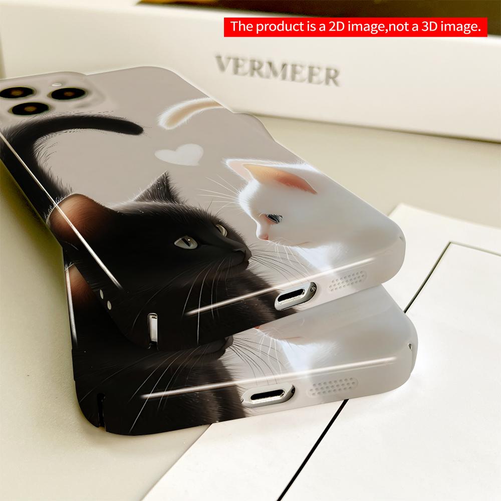 Black & White Cats Heart Tails All Inclusive Film Hard Phone Case, Compatible with iPhone 18 Pro Max 17 16 15 14 13 12 11
