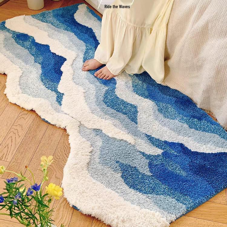 INS Style Long-Haired Non-Slip Wave Pattern Bedside Floor Mat – Customizable with Photos