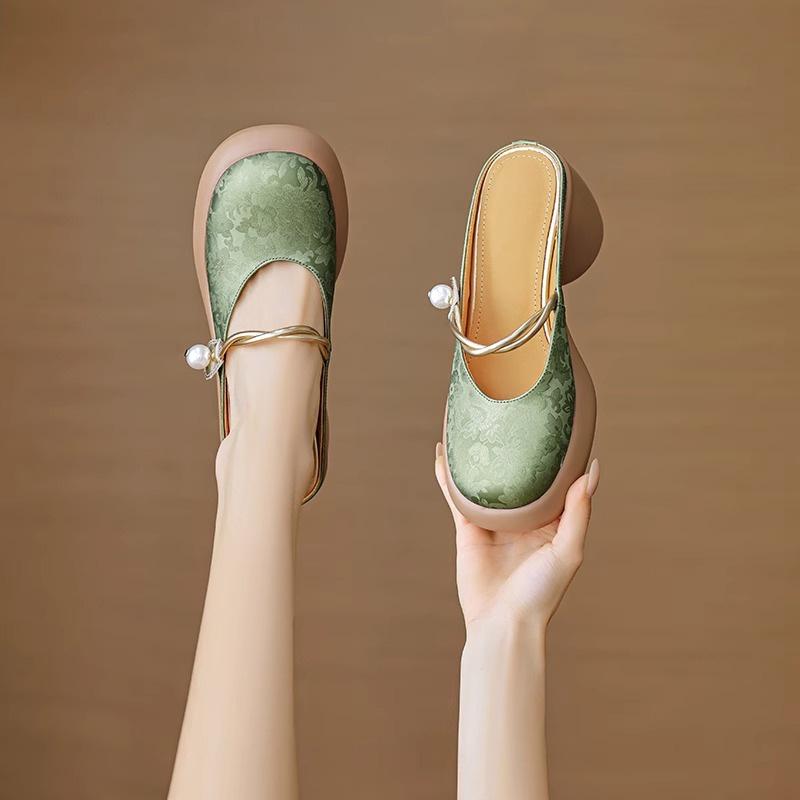 

Сумка в стиле гуочао, полушлепанцы с открытой пяткой, женские, новые, летние 2025, носить, прохладные шлепанцы, новые китайские, толстый каблук, высокие каблуки, женские 40 светло-зеленый