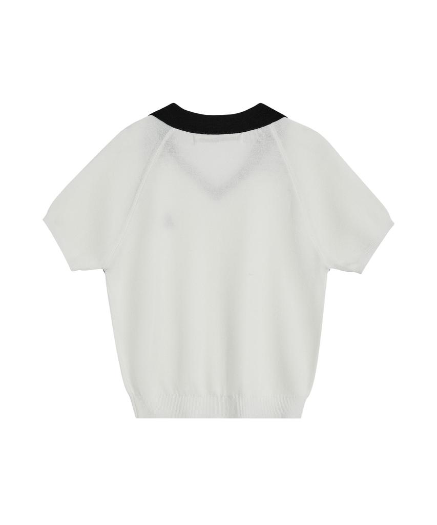 REST&RECREATION V-Neck Collar Knit Top - White