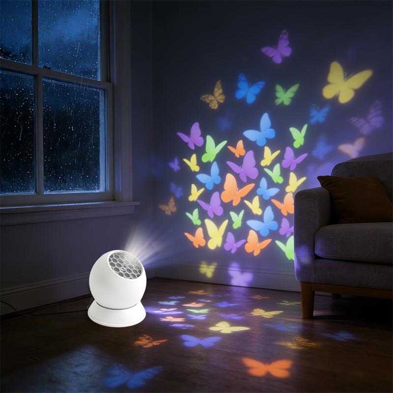 Butterfly Pattern Projector Lamp 360° Rotating Colorful LED Light for Romantic Dinner Table Ambient Decor