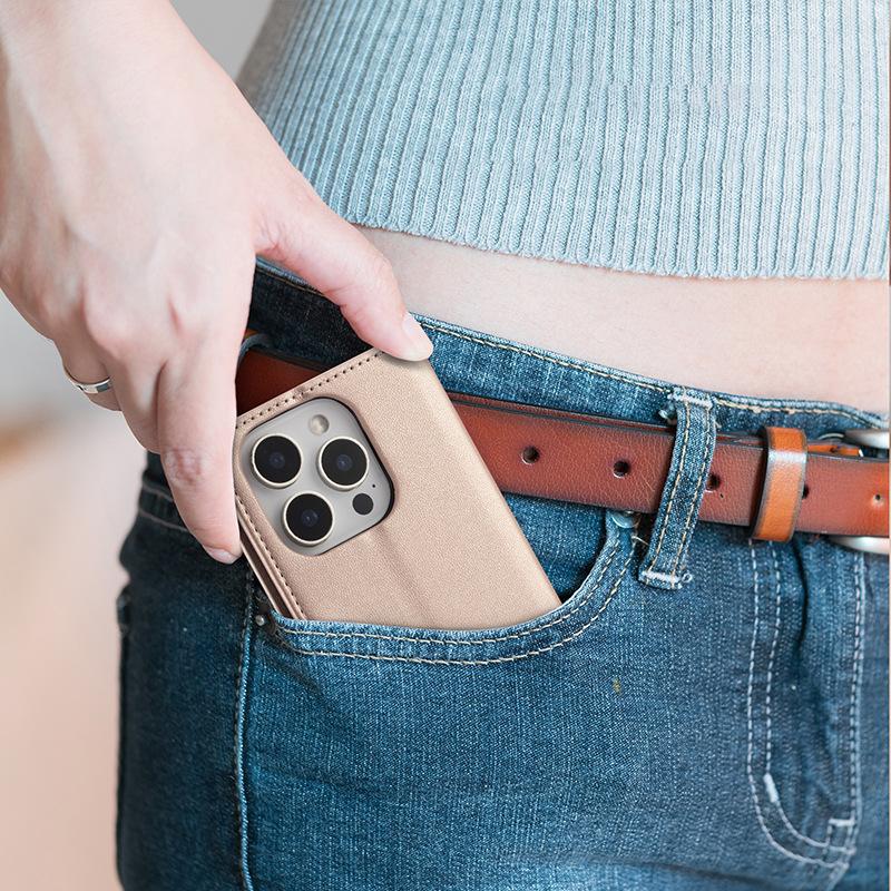 The new fashionable solid color simple mobile phone protective case is suitable for Apple 16promax folding case.