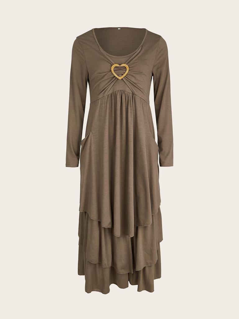 Stylish Heart-Embellished Layered Solid Color Dress
