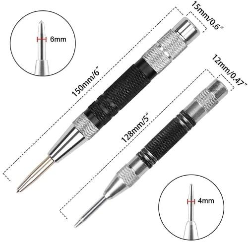 YAARUJEE Automatic Hole Punch, Set of 2, Center Punch, Large and Small, with Spare Needles, High-Speed ??Steel, Heavy-Duty, Spring-Loaded, Positioning