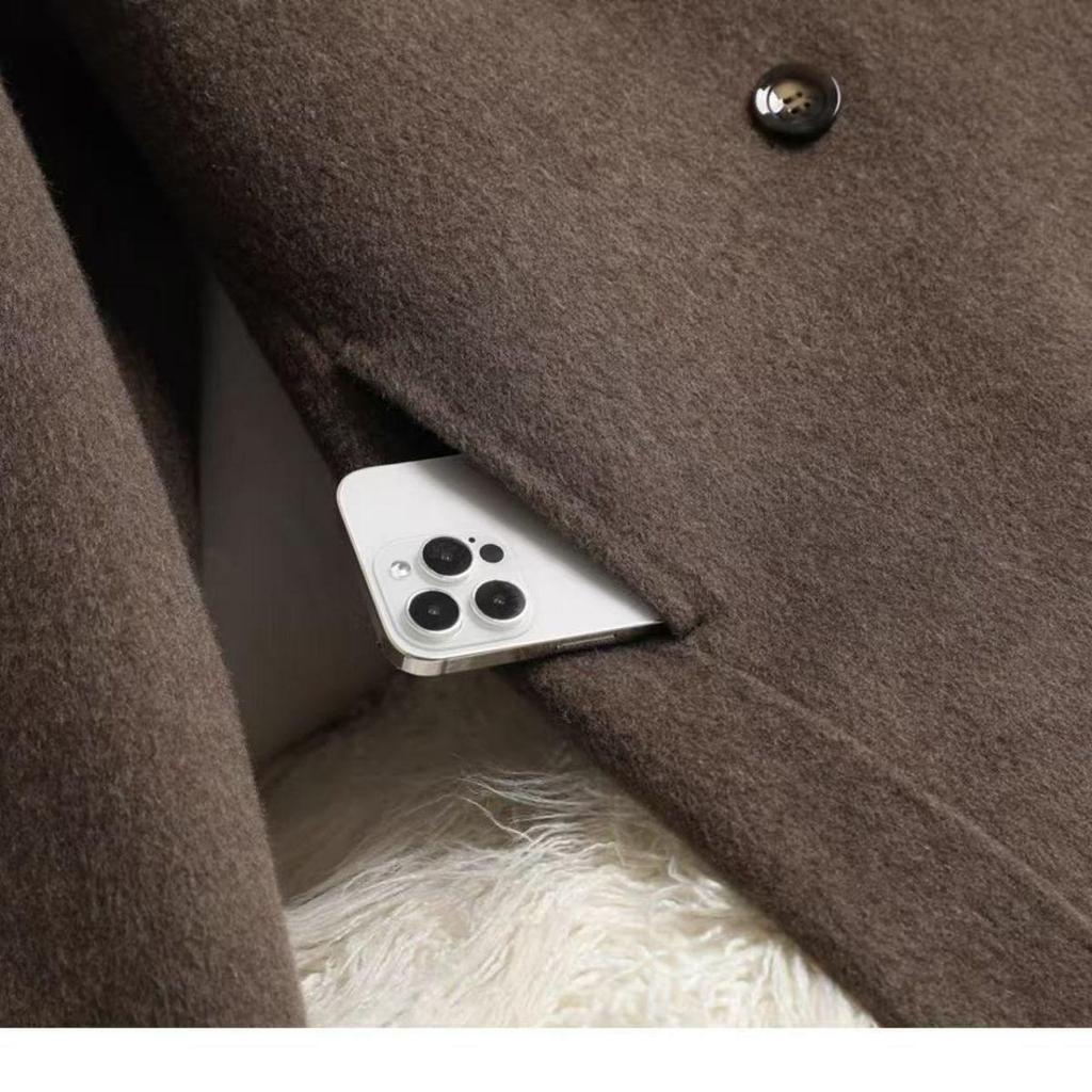 Women's Double-Sided Woolen Coat - Casual Loose Fit, Mid-Length, Suit Collar, Long Hair, Autumn/Winter 2025 Collection
