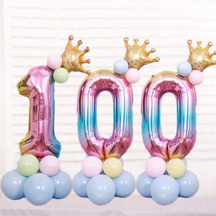Palloncino Corona Numero Gradiente Arcobaleno da 32 pollici per Decorazione Festa di Compleanno per Bambini