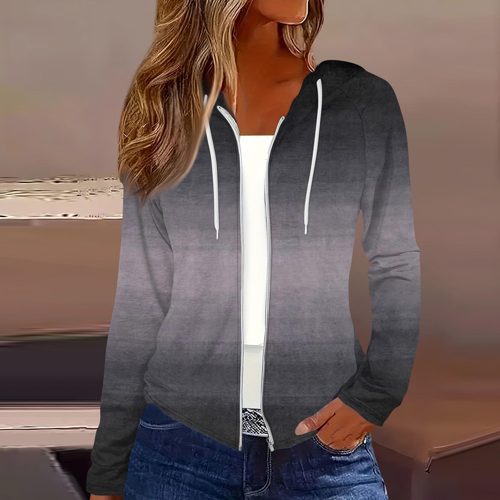 

Женская мода повседневная застежка-молния с капюшоном и принтом с длинным рукавом толстовки пальто