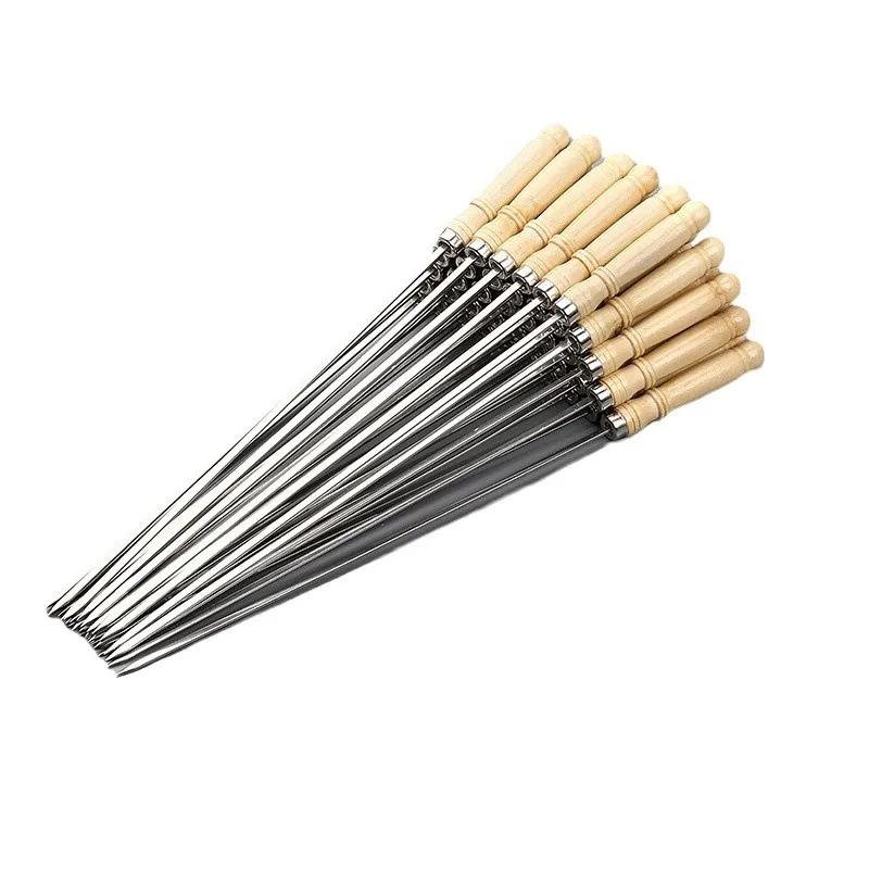 Barbecue Skewers Stainless Steel Barbecue Meat Skewers Iron Skewers Wooden Handles Barbecue Tools
