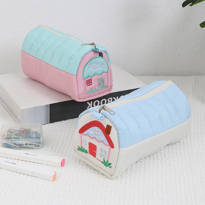 Girl Heart Shaped Pencil Case With Embroidery Large Capacity Organizer For School And Home