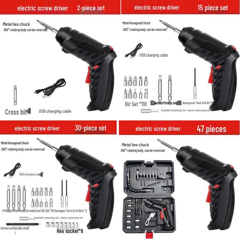 Rechargeable 3.6V Mini Electric Screwdriver & Drill Set with Lithium Battery