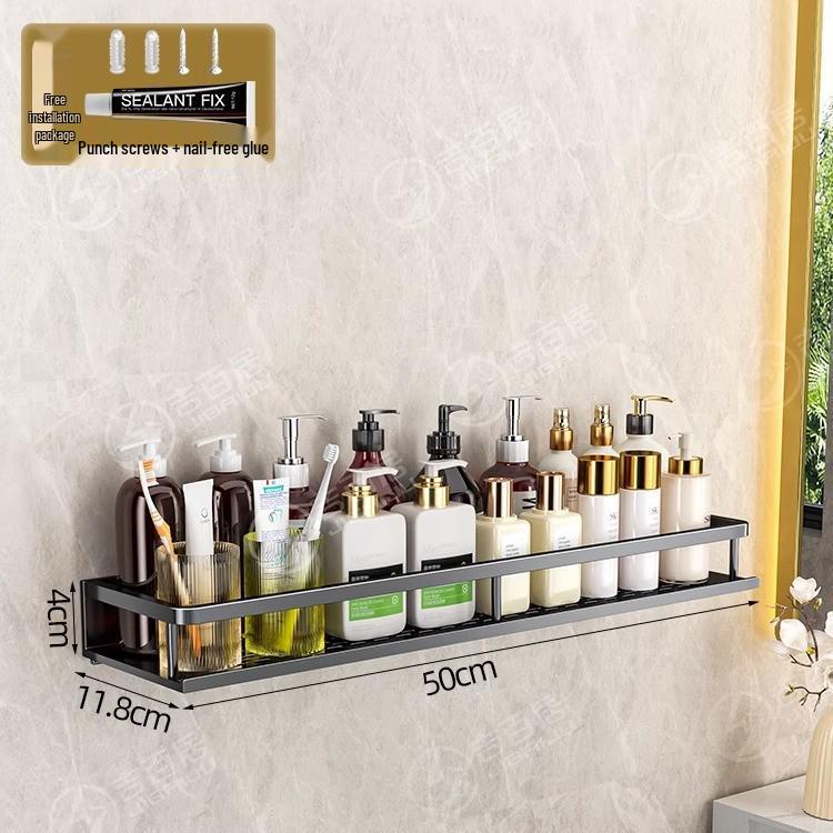 Luxury Wall-Mounted Bathroom Shelf with No-Punch Storage Rods