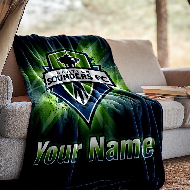 Custom Name Seattle Sounders Fc Crest Throw Blanket - Perfect for Couch, Bed, Office, and outdoor Travel - Ideal Gift for Christmas & Holidays