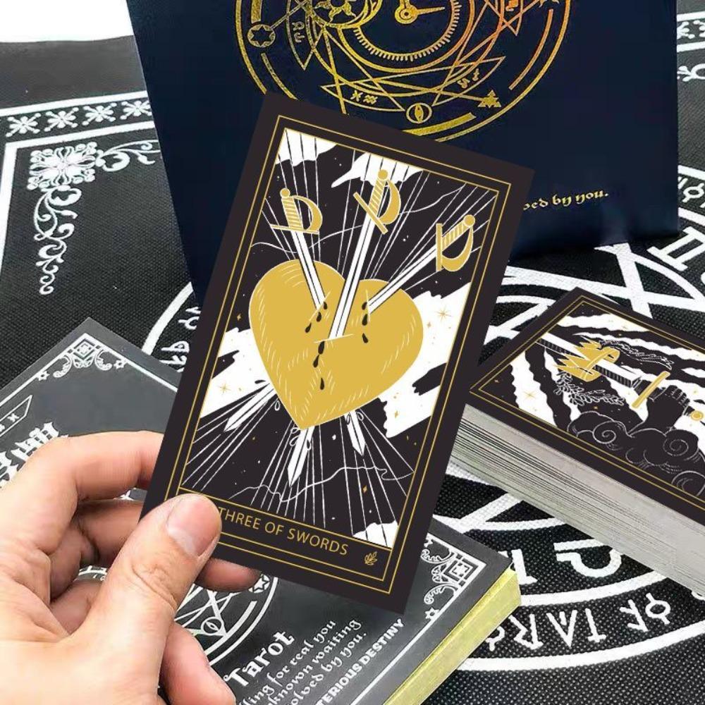 Mystic Noir Elegant Black & Gold Tarot Deck 10*6cm, Full 78-Card Set in Metal Tin, Travel-Size Deck for Wisdom and Guidance