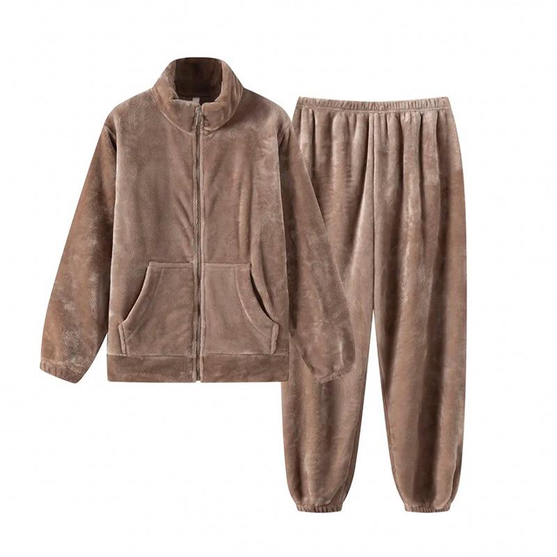 320G Flanell Pyjama Damen Matcha Grün Reißverschluss Herbst und Winter Verdickt Korallenfleece Warm Loungewear Set