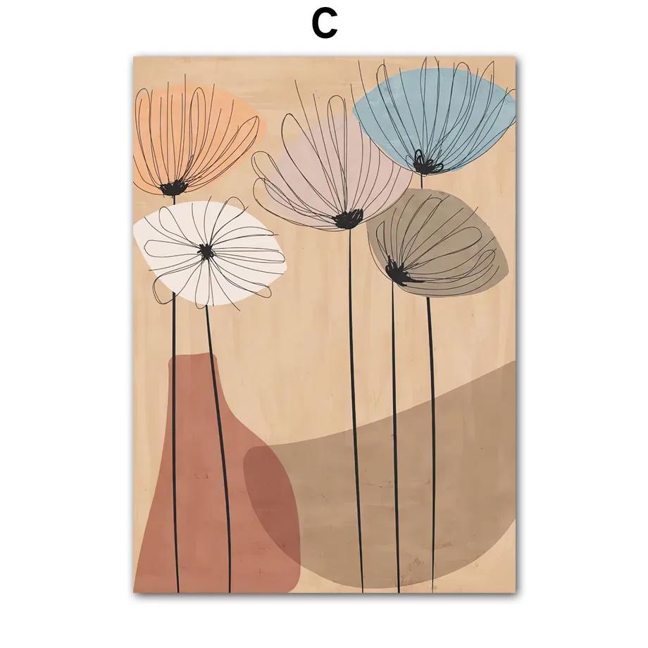 Abstract Line Woman Leaf Vase Boho Posters And Prints Canvas Painting Nordic Aesthetics Wall Art Pictures Living Room Decor