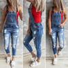 Kadın Retro Denim işçi tulumu Kot Tulumlar ve Tulum Bayanlar Yırtık Delik Rahat Streç Uzun Tulum Cepler Tulum