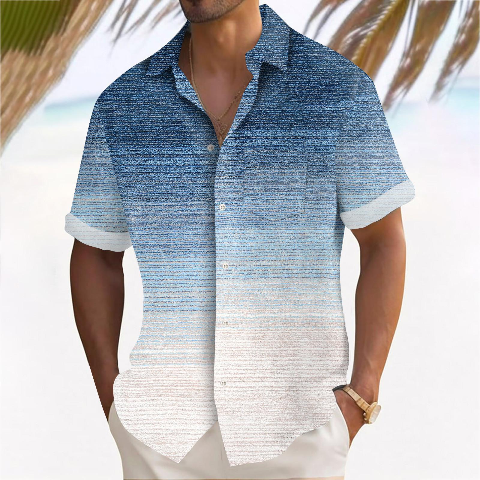 

Гавайская рубашка для мужчин, мужские винтажные рубашки для боулинга на пуговицах, летняя пляжная рубашка с коротким рукавом L синий