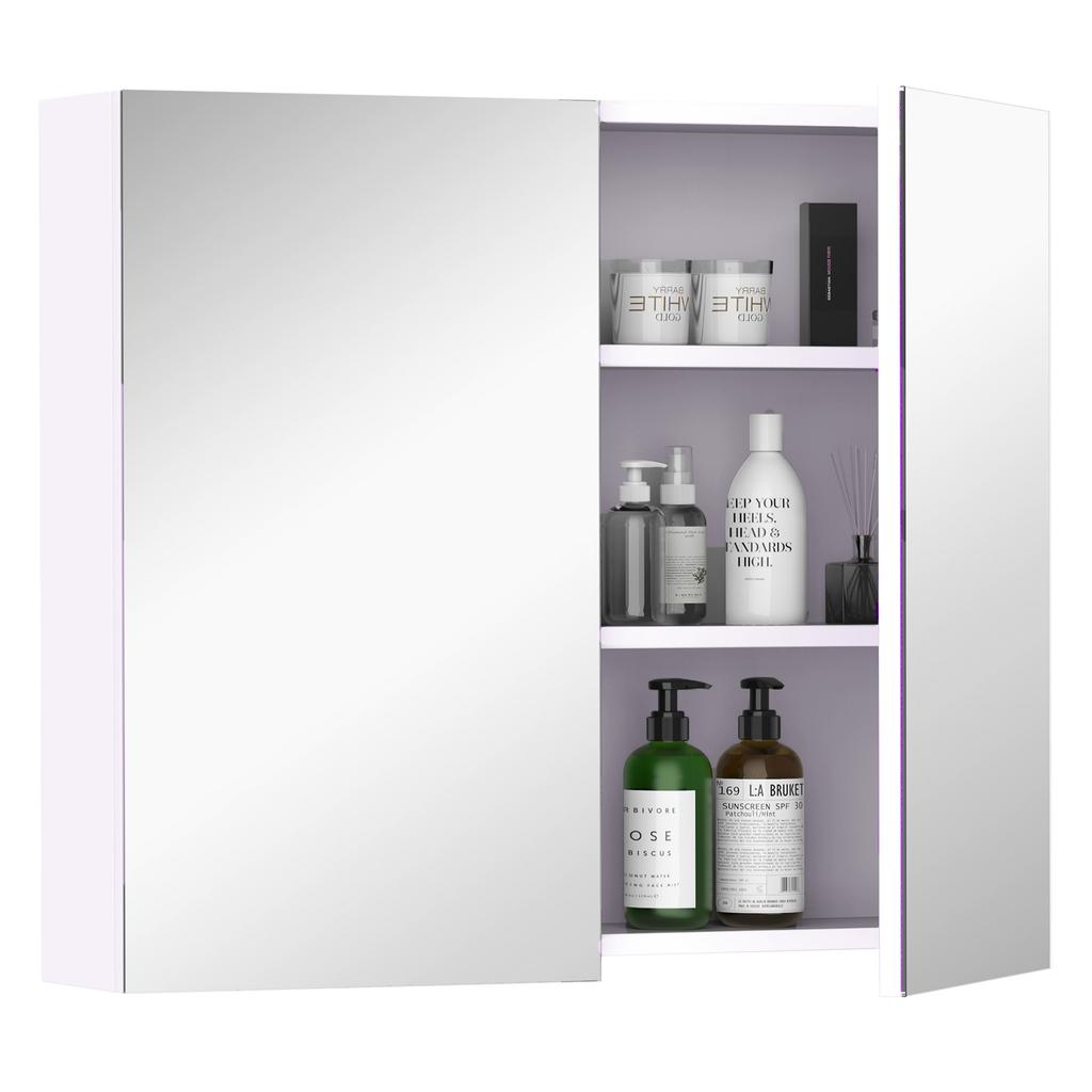 Mirror Cabinet, Wall Mount Bathroom Storage Cabinet with Adjustable Shelf, Double Door Cupboard, 70 x 15 x 60 cm, White