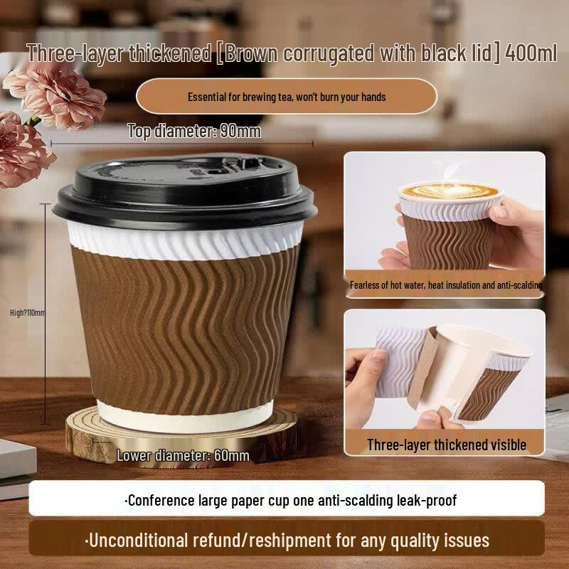 Yiceng Disposable 3-Layer Hot Drink Paper Cups with Lids