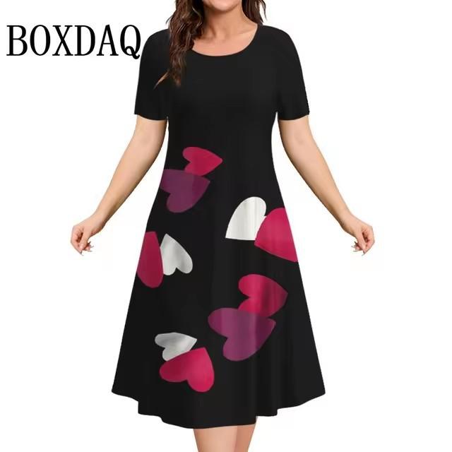 Elegant fashion short sleeve t-shirt dress beach vacation midi dresses women 3d print clothing