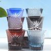 220 Ml Handmade Edo Kiriko Design Colored Glass Wine Tumbler for Home Bar Decor Birthday Gift