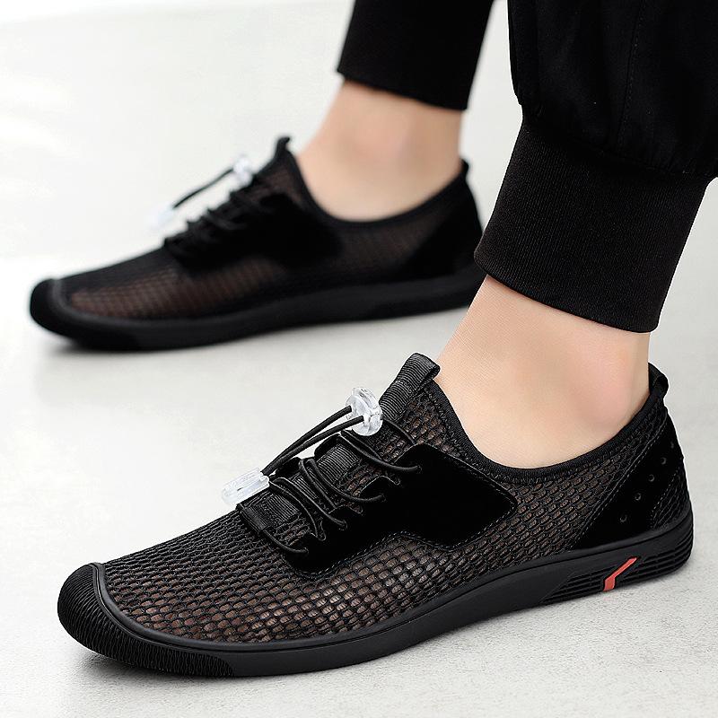 

Men s shoes 2025 summer new youth cut-out breathable mesh shoes low-top Korean fashion lace-free casual shoes 38