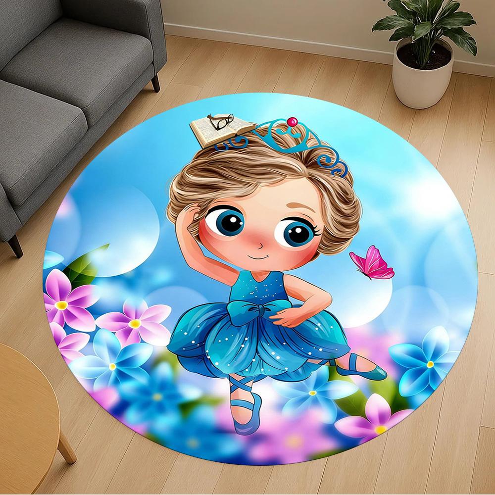 1pc Princess Butterfly Round Chair mat office Area Rug - Non-Slip, Floor Mat for Office, Bedroom, and Indoor Decor p127249