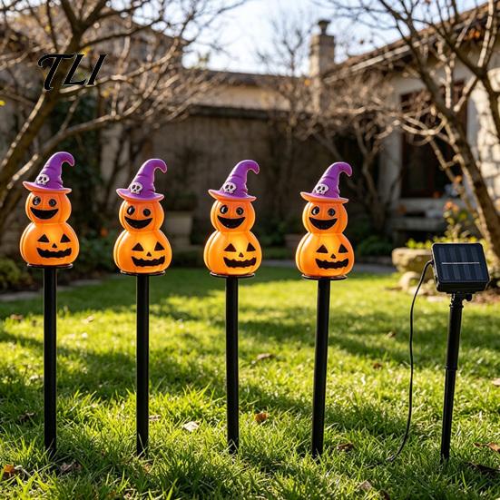 Festive Outdoor Lighting 4Pcs/Set Halloween Solar Ghost Stake Light, 4-in-1 Pumpkin with LED Lights Lights, Waterproof Decorative Lamp for