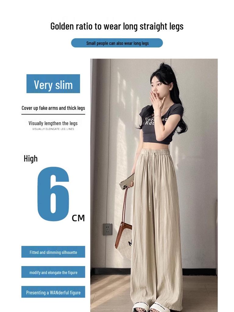 Drapey Yamamoto Women's Plus Size Ice Silk Wide Leg Pants - Summer Thin, Slimming, Sun Protection, Textured Casual Fit