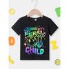 Graffiti "SOMEBODY'S FERAL CHILD" Skeletal Hands Happy Face Graphic Girls, Short Sleeved Tshirt Pullover Summer Exercise