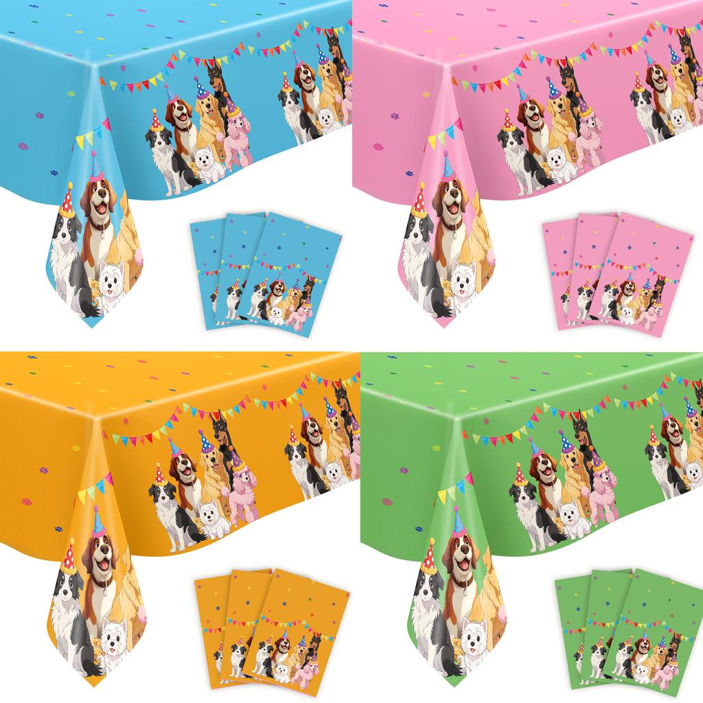 Cartoon Theme Birthday Party Decorations Tableware Tablecloth Girls Baby Shower Supplies Puppy Dog Disposable for Entertaining Play Safe Kid Friendly