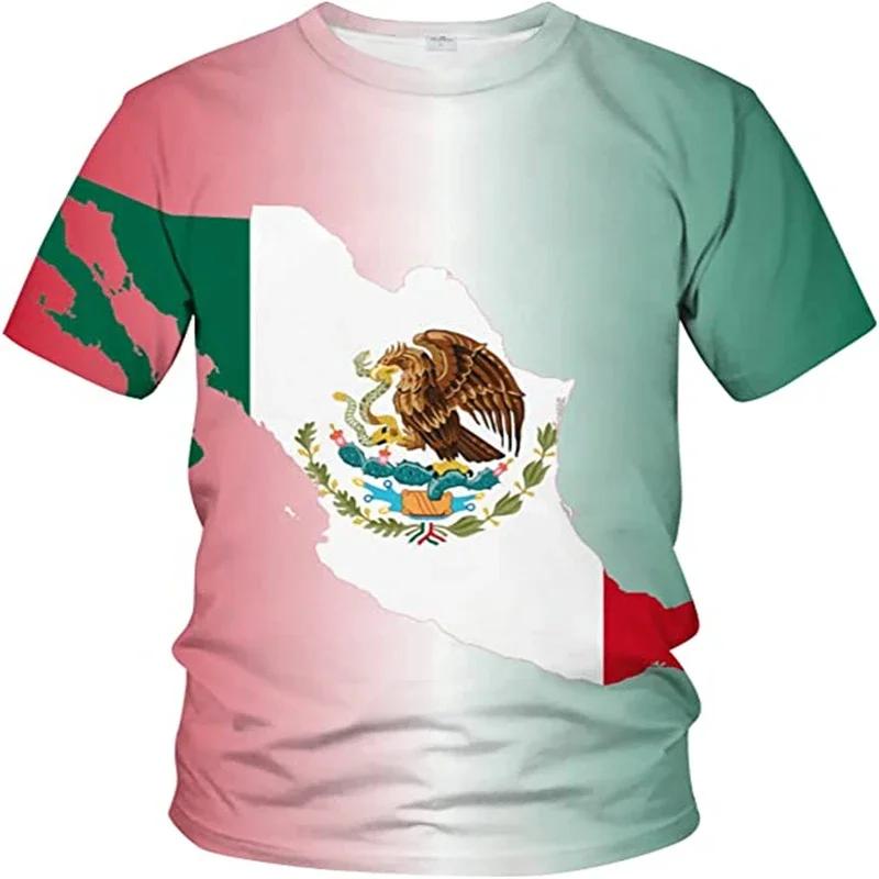 3D Printed Mexican Flag and Emblem Pattern T-shirt Summer Fashion Casual Short Sleeve Top Personalized Trendy O-neck Street Wear