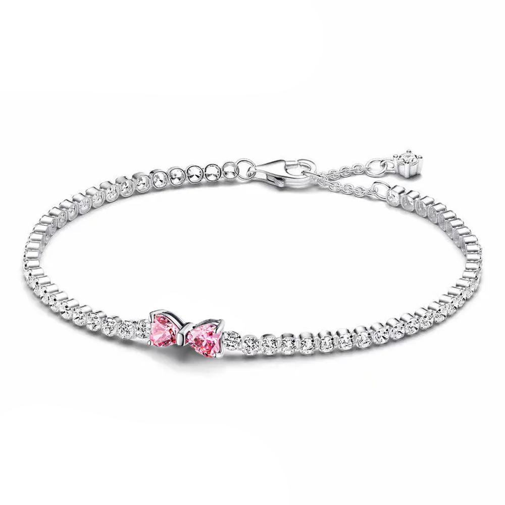 Exquisite Copper Bowknot Pearl Heart Charm Bracelets Sparkling Pavé Circle Bangles For Women Jewelry Diy Fine Gifts