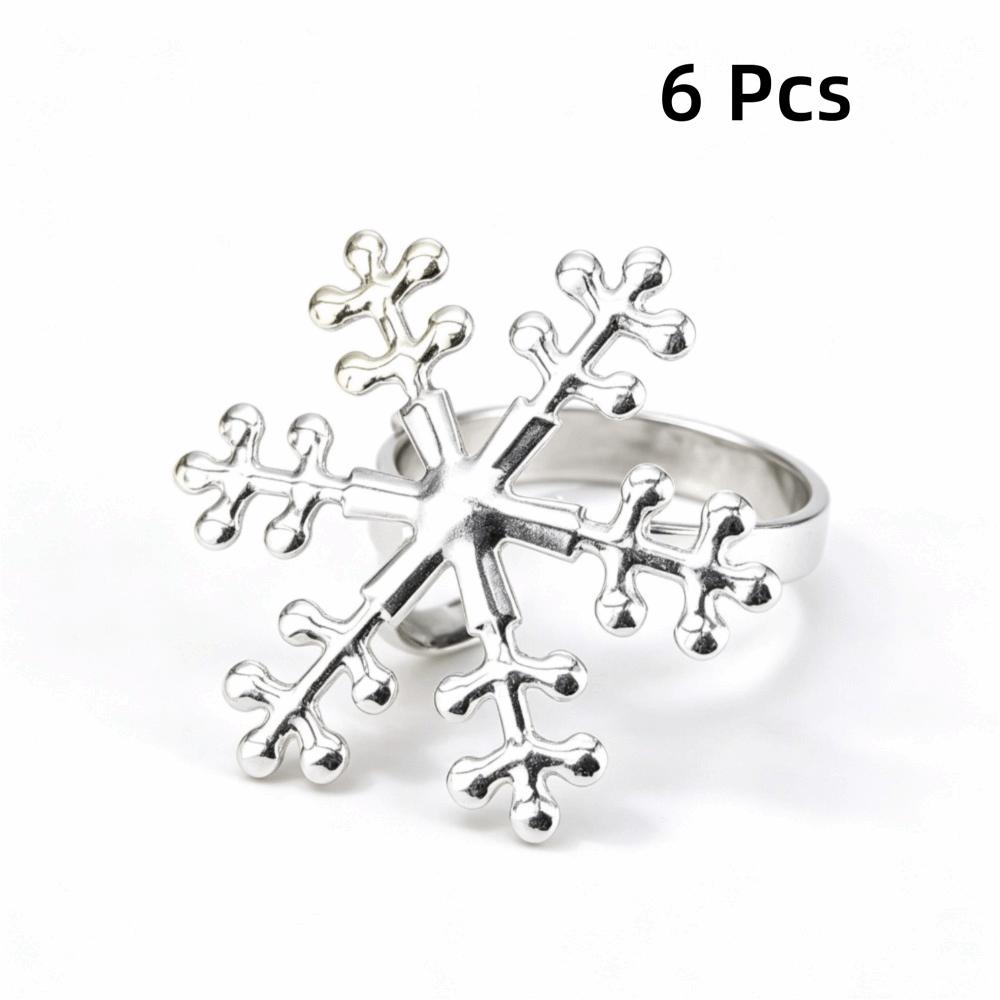 6PCS Reusable Christmas Snowflake Napkin Ring Metal Napkin Buckle Xmas Napkin Holder Wedding