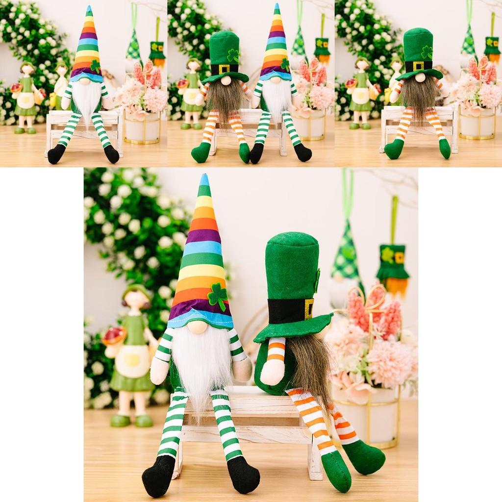 Adorable Saint Patrick's Day Plush Doll With Green Leaf And Rainbow Design For Festive Decor