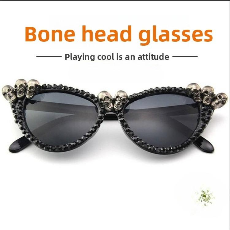 Halloween Rhinestone Skull Cat Eye Sunglasses Sparkling Party Glasses Masquerade Ball Prop