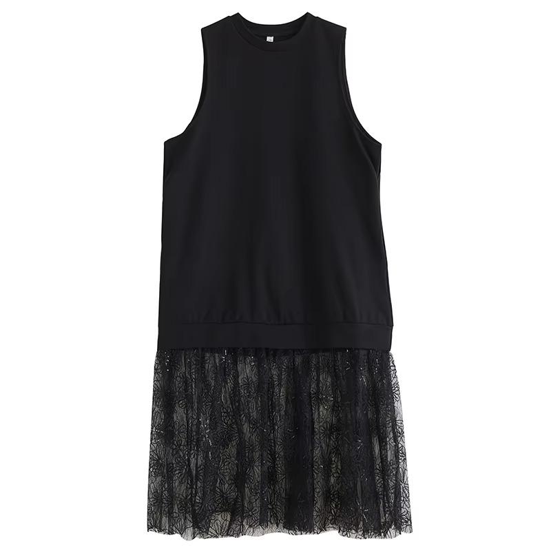

XITAO Patchwork Lace Sleeveless Dress HQQ2476 One Size чёрный